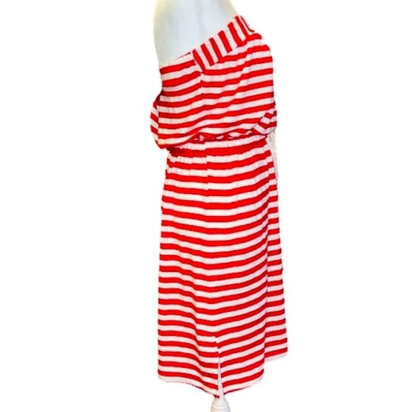 AKINI Red and White Striped Adjustable Waist Strapless Summer Dress Size XL - Picture 4 of 8